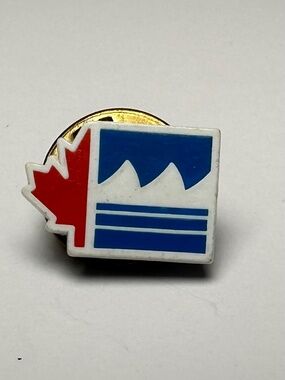 Canada Maple Leaf Mountains Lapel Pin Blue White Scenic Enamel Pin